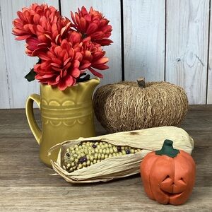 Fall Autumn Decor Pumpkin, Pitcher, Faux Flowers, Faux Corn